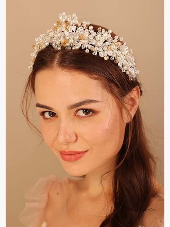 Vintage Pearl Crystal Silver Hair Tiara Wedding Bridal Crown main image 4